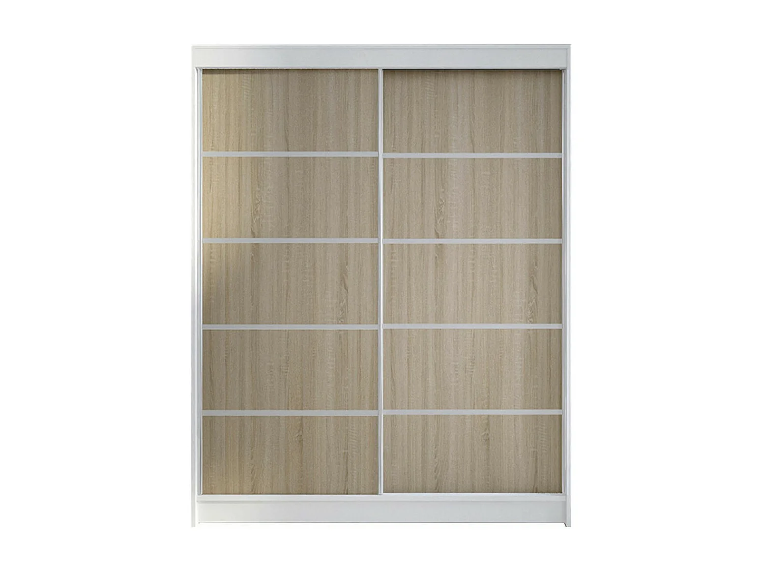 Armoire Closico 145, Blanc|Sonoma chêne, 200x150x58cm, Portes d'armoire: Coulissantes