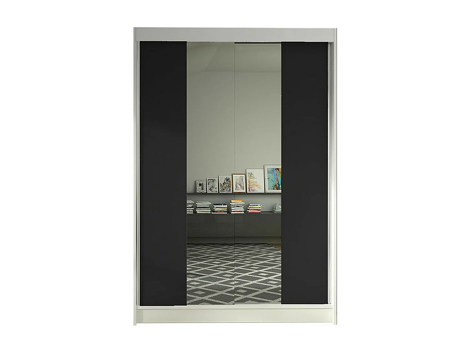 Armario Closico 148, Blanco|Negro, 200x120x58cm, Puertas de armario: Correderas