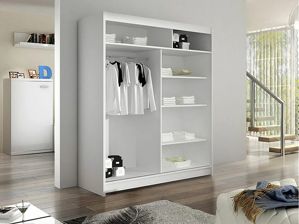 Armoire Closico 147, Chêne Artisan|Blanc, 200x120x58cm, Portes d'armoire: Coulissantes