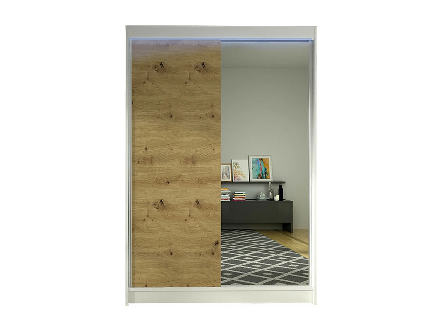 Armoire Closico 147, Chêne Artisan|Blanc, 200x120x58cm, Portes d'armoire: Coulissantes