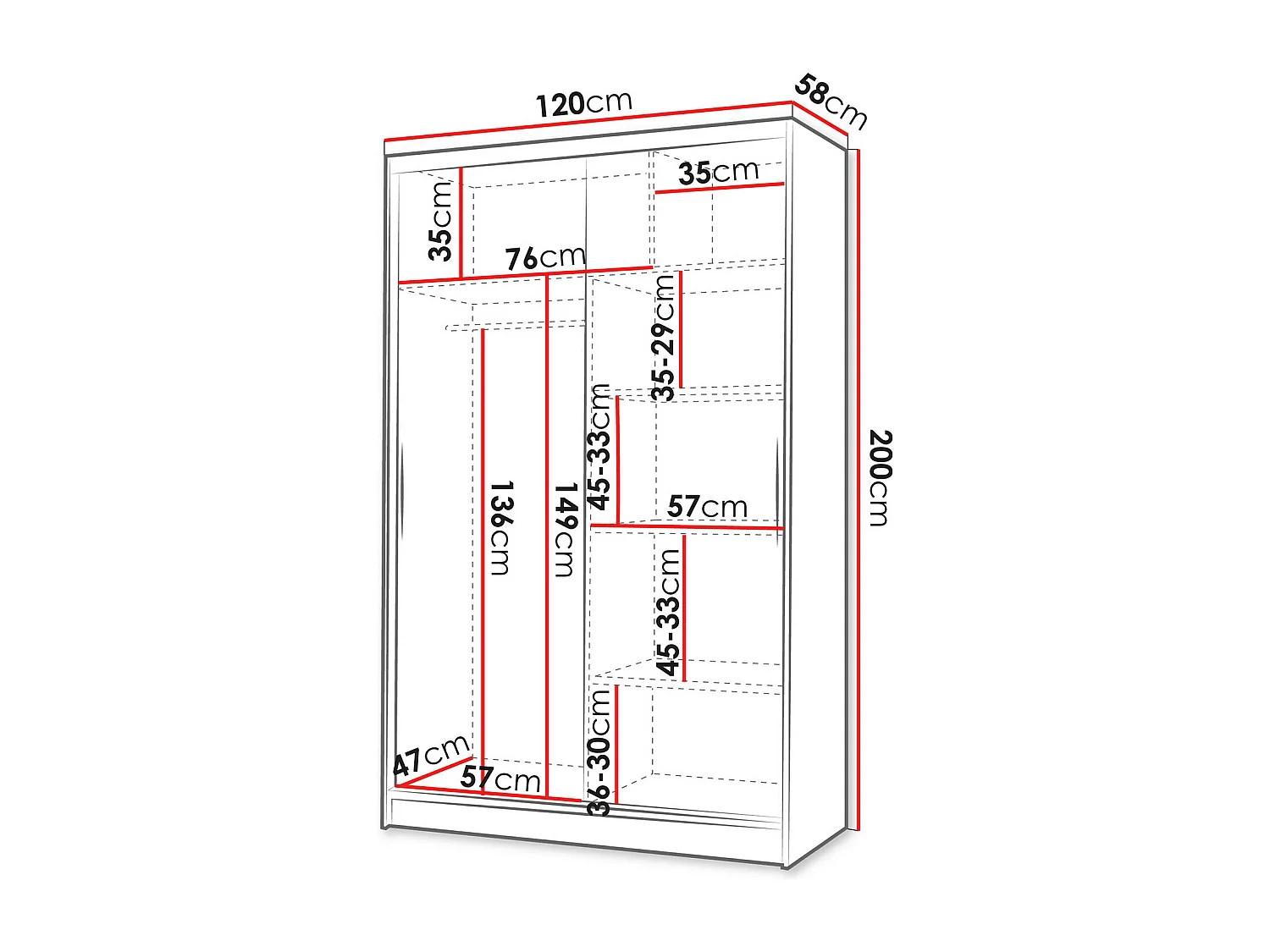 Armoire Closico 147, Chêne Artisan|Blanc, 200x120x58cm, Portes d'armoire: Coulissantes