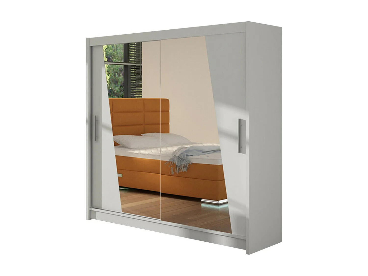 Armoire Closico 144, Blanc, 215x180x58cm, Portes d'armoire: Coulissantes