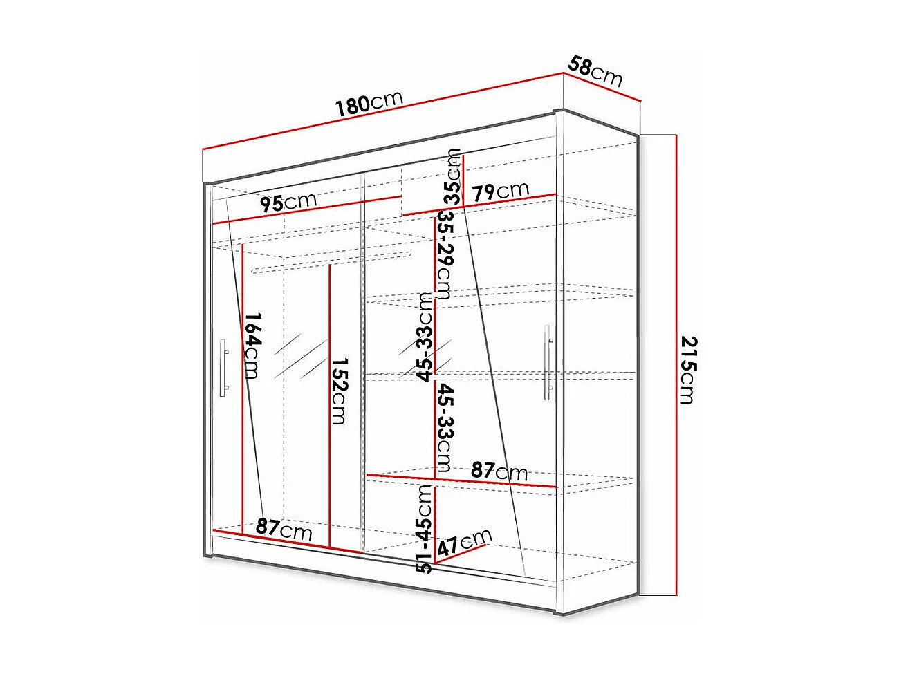 Armoire Closico 144, Blanc, 215x180x58cm, Portes d'armoire: Coulissantes