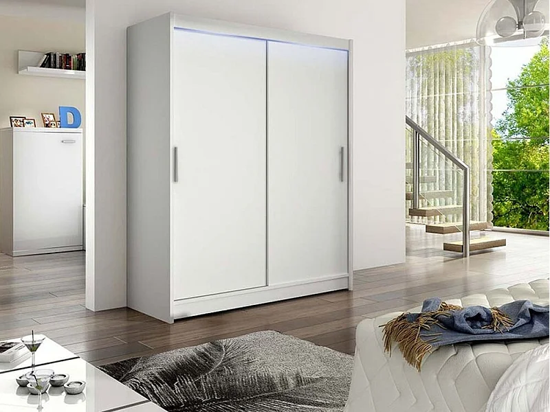 Armario Closico 103, Blanco, 200x150x58cm, Puertas de armario: Correderas