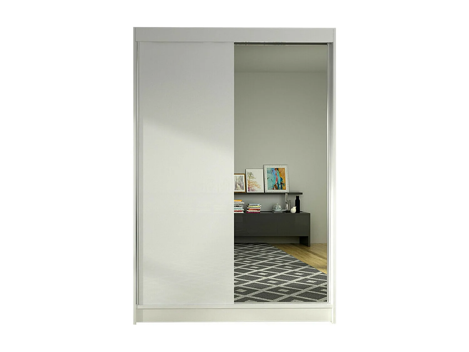 Armoire Closico 147, Blanc, 200x120x58cm, Portes d'armoire: Coulissantes