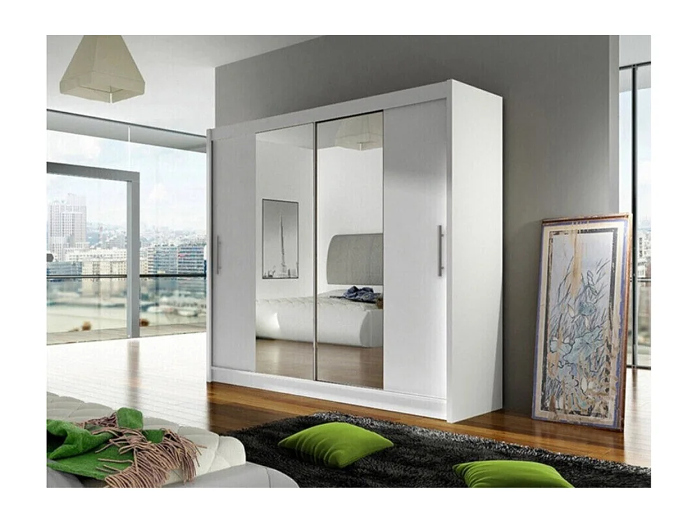 Armoire Closico 123, Blanc, 215x180x58cm, Portes d'armoire: Coulissantes