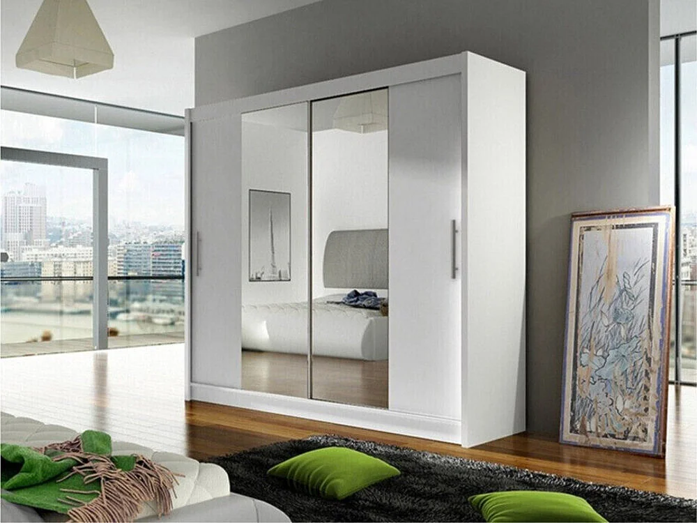 Armoire Closico 123, Blanc, 215x180x58cm, Portes d'armoire: Coulissantes