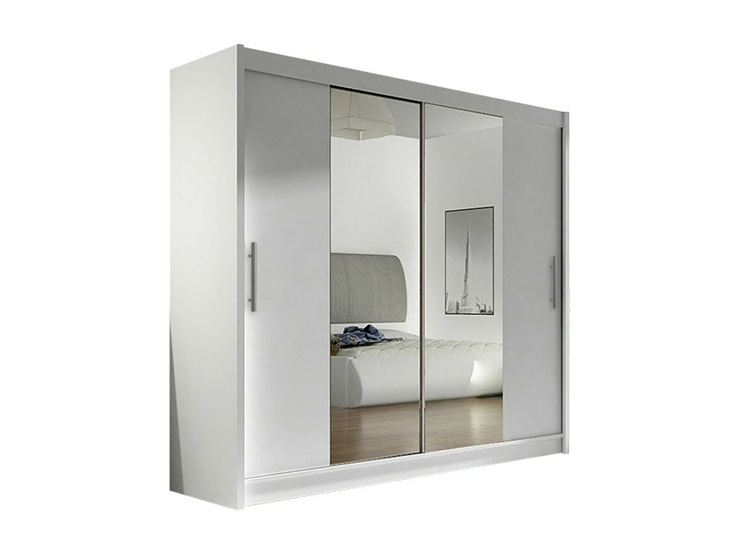 Armoire Closico 123, Blanc, 215x180x58cm, Portes d'armoire: Coulissantes