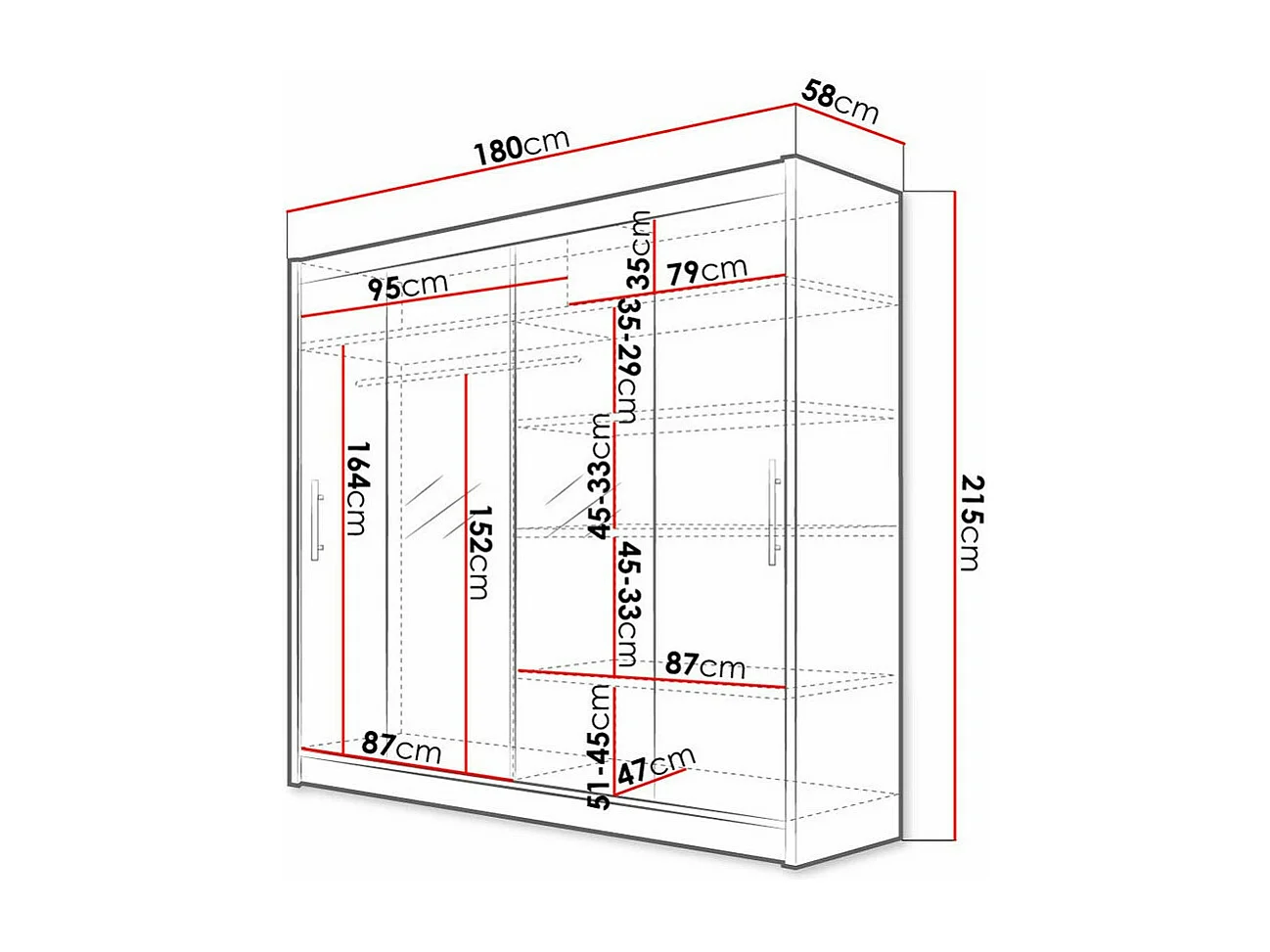 Armoire Closico 123, Blanc, 215x180x58cm, Portes d'armoire: Coulissantes