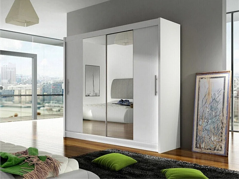 Armoire Closico 123, Blanc, 215x180x58cm, Portes d'armoire: Coulissantes