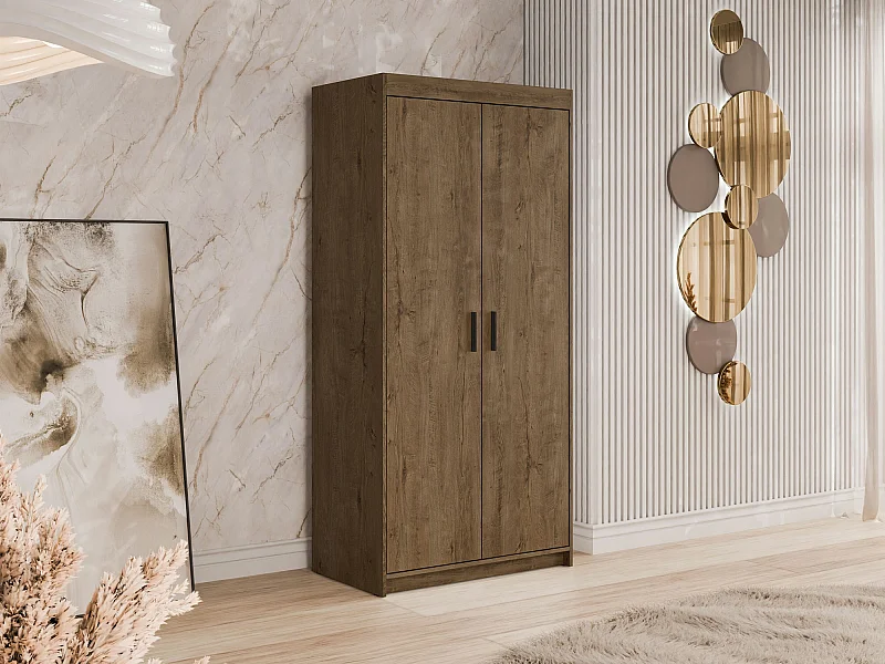 Armario Novduni 100, Roble de lefkada, 191x90x53cm, Puertas de armario: Con bisagras