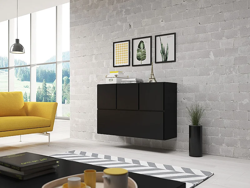 Aparador Charlotte C118, Negro, 76x113cm, Número de puertas: 4.0039cm, Estanterías