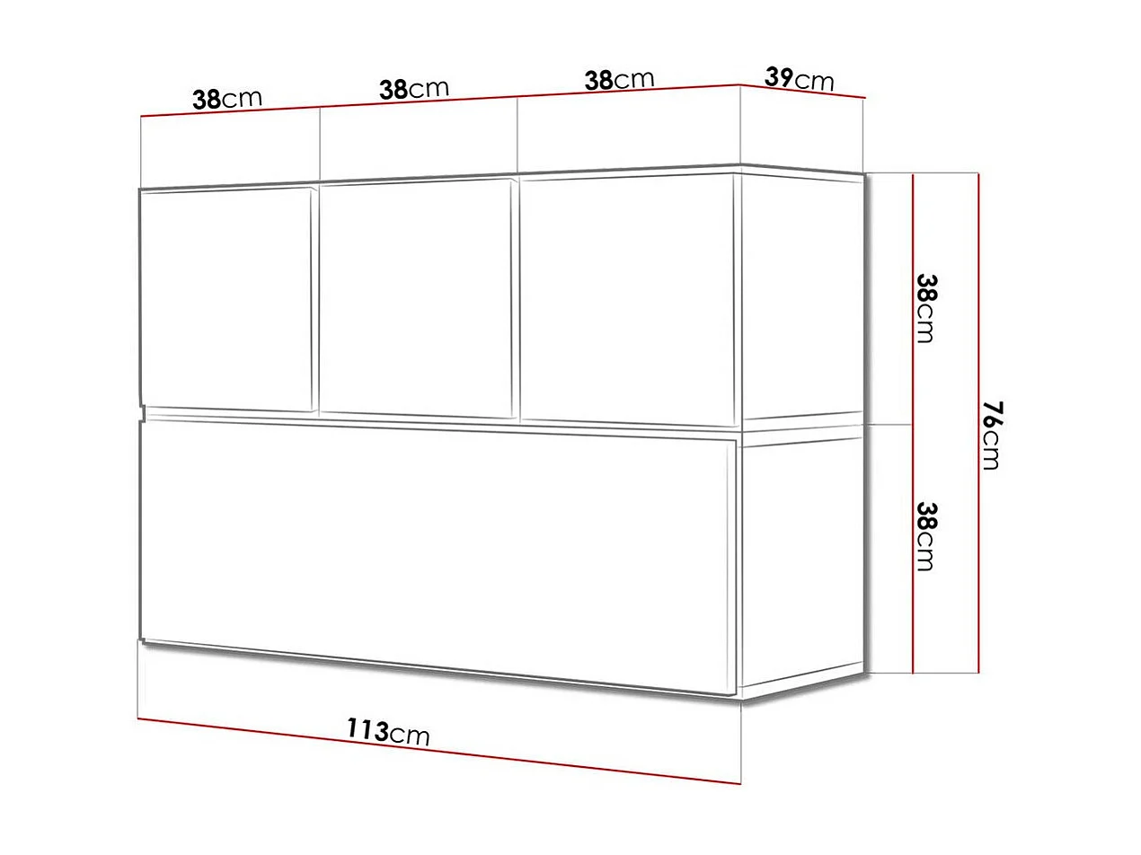 Aparador Charlotte C118, Negro, 76x113cm, Número de puertas: 4.0039cm, Estanterías