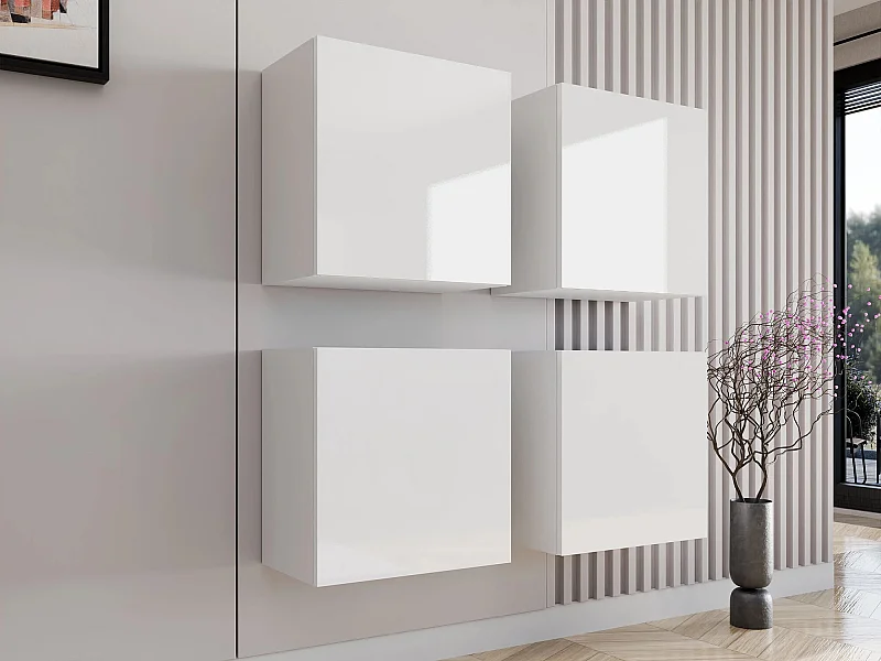 Conjunto de armarios Charlotte A142, Blanco brillante|Blanco, 100x100x30cm