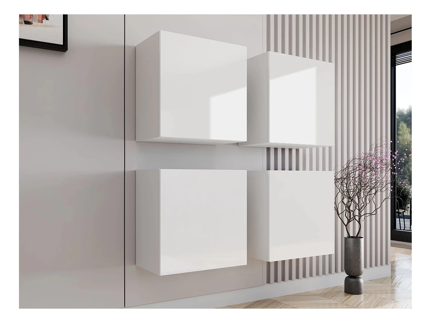 Set di gabinetto Charlotte A142, Bianco|Bianco lucido, 100x100x30cm