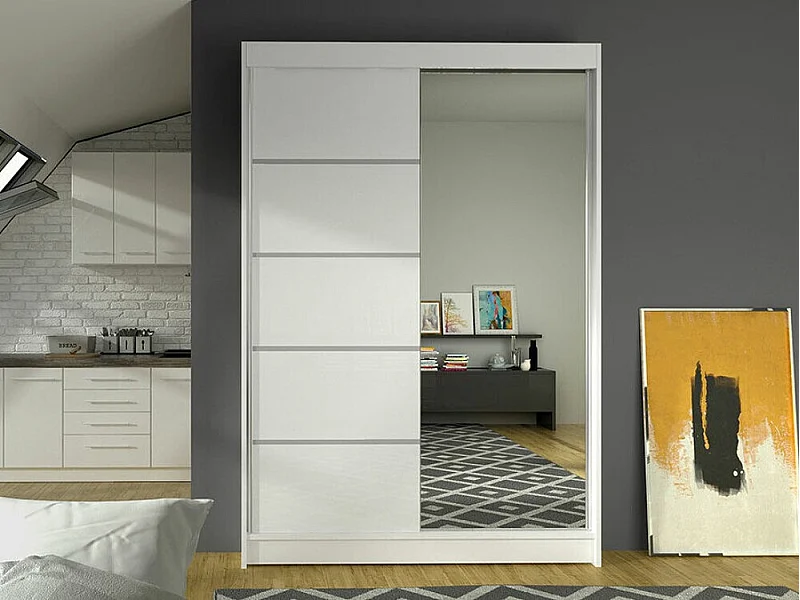 Armoire Closico 149, Blanc, 200x120x58cm, Portes d'armoire: Coulissantes
