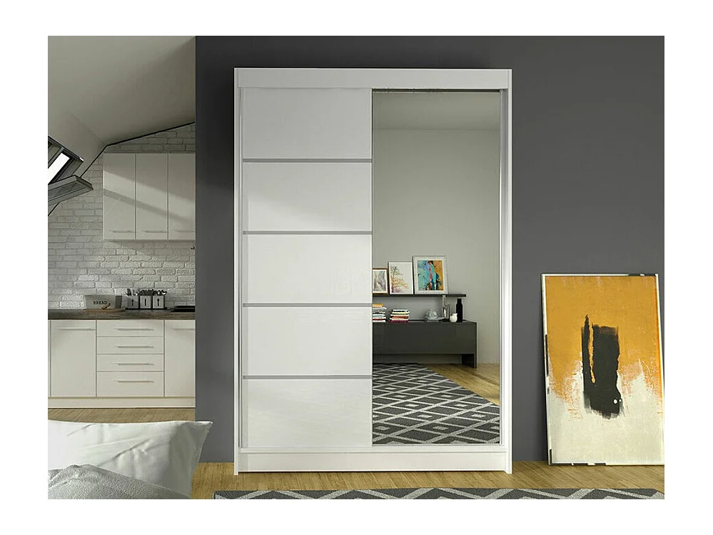 Armoire Closico 149, Blanc, 200x120x58cm, Portes d'armoire: Coulissantes