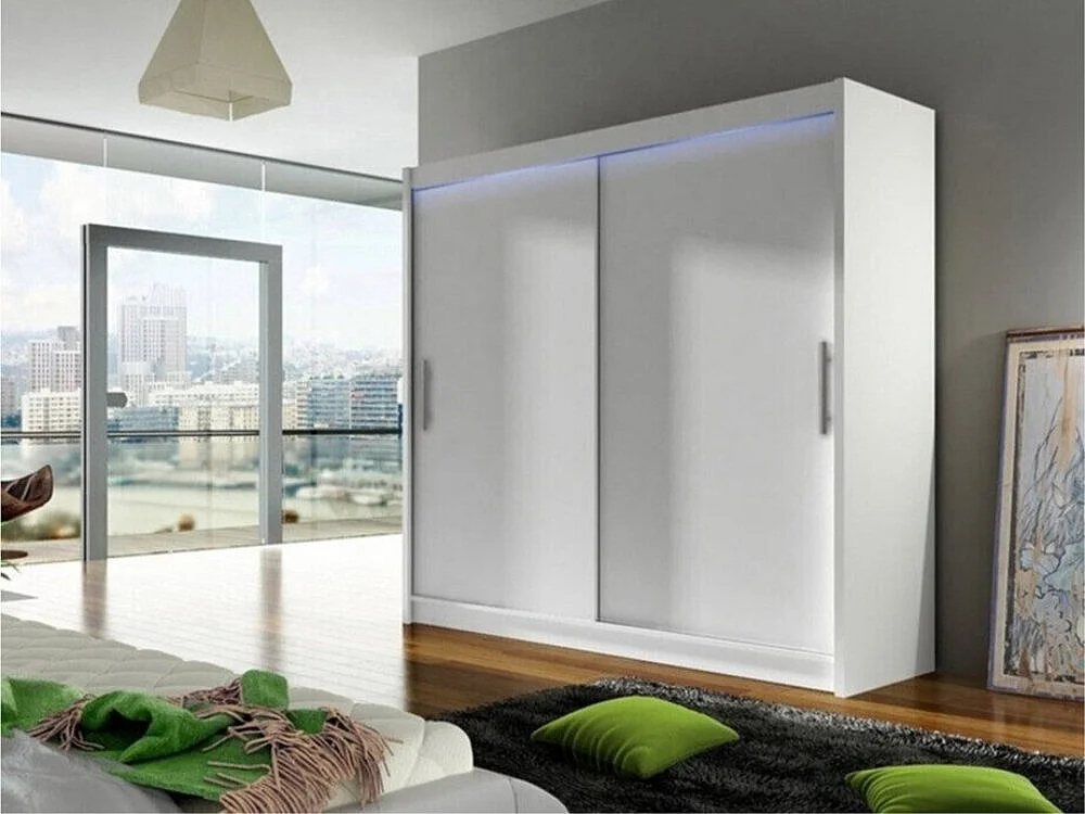 Armadio Closico 100, Bianco, 215x180x58cm, Porte armadi: Scorrevoli