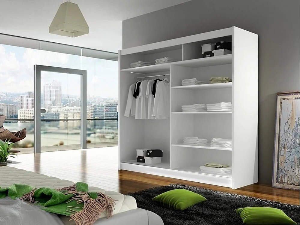 Armadio Closico 100, Bianco, 215x180x58cm, Porte armadi: Scorrevoli