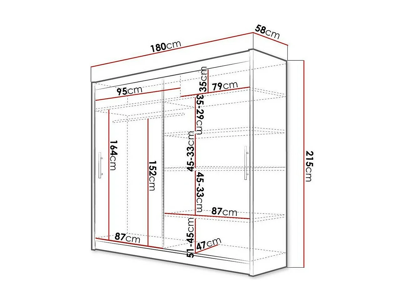 Armadio Closico 100, Bianco, 215x180x58cm, Porte armadi: Scorrevoli
