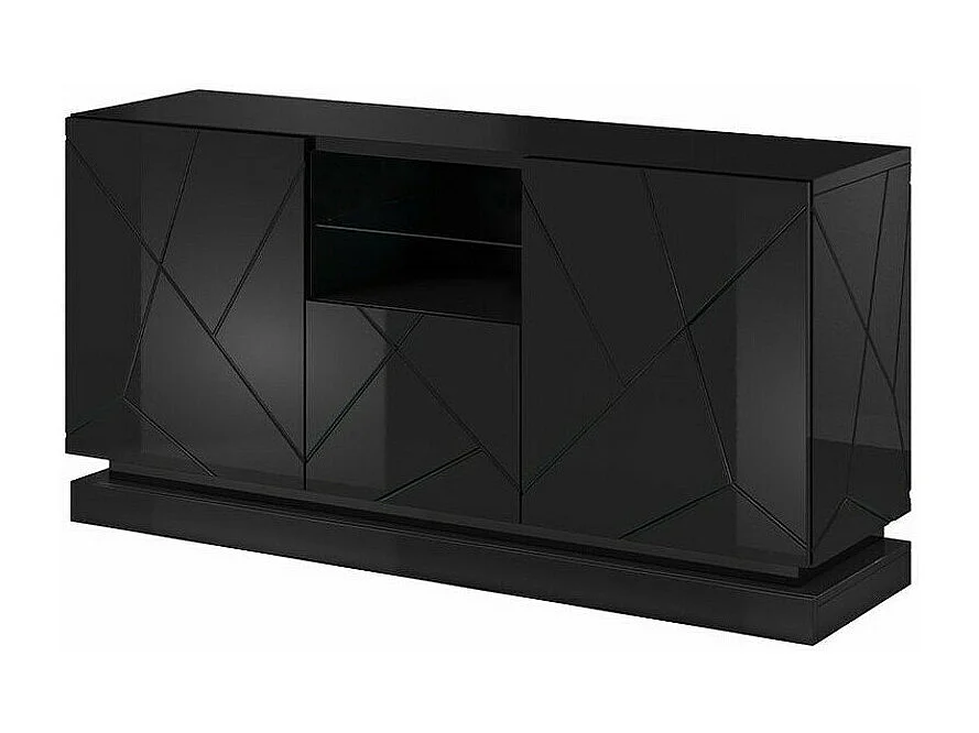 Aparador Charlotte 186, Negro|Negro brillante, 75x150cm, Número de puertas: 342cm, MDF
