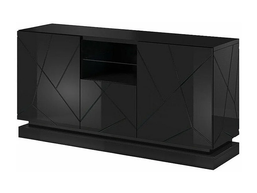 Buffet Charlotte 186, Noir|Noir brillant, 75x150cm, Le nombre de portes: 342cm, MDF