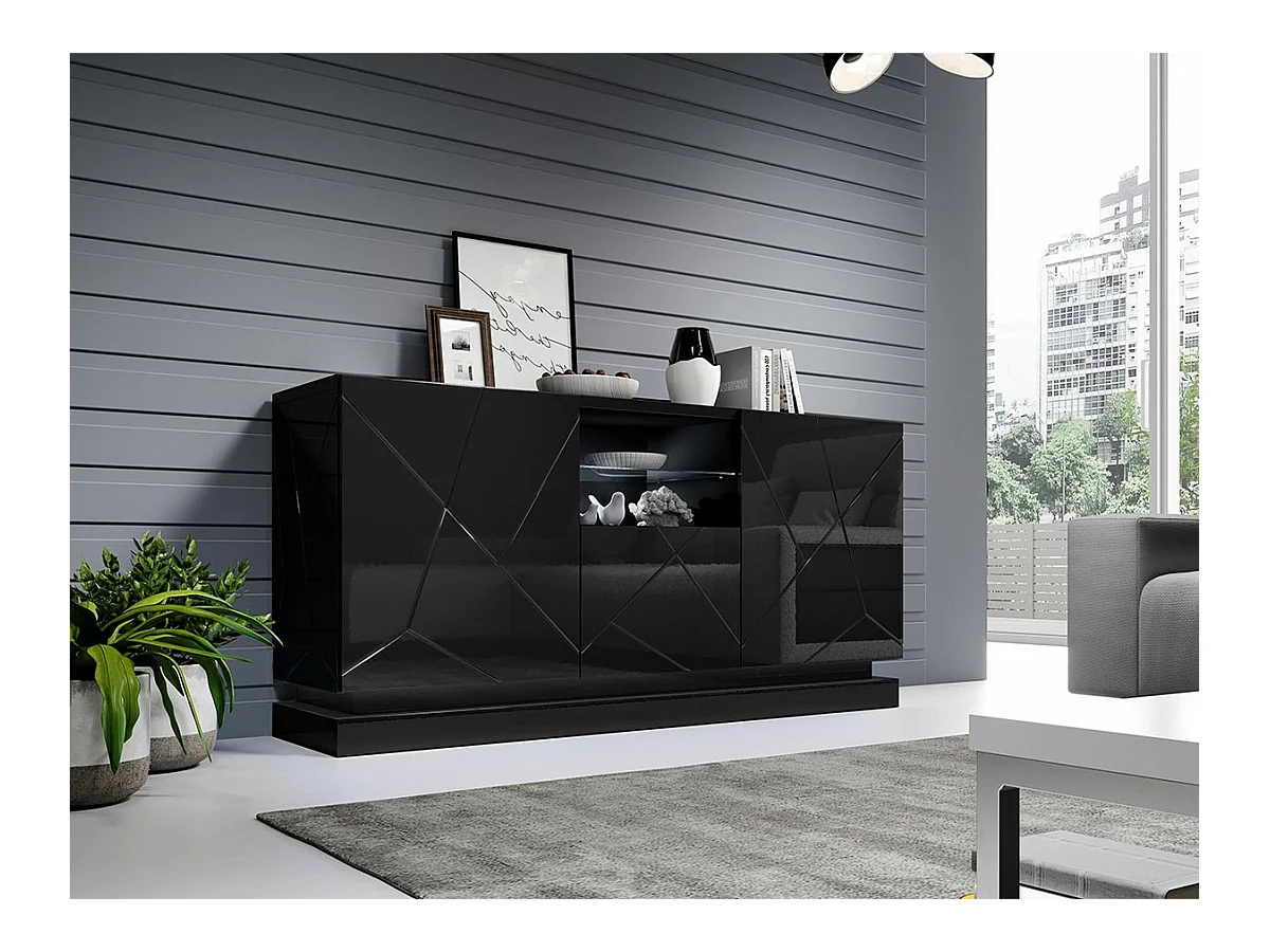 Buffet Charlotte 186, Noir brillant|Noir, 75x150cm, Le nombre de portes: 342cm, MDF