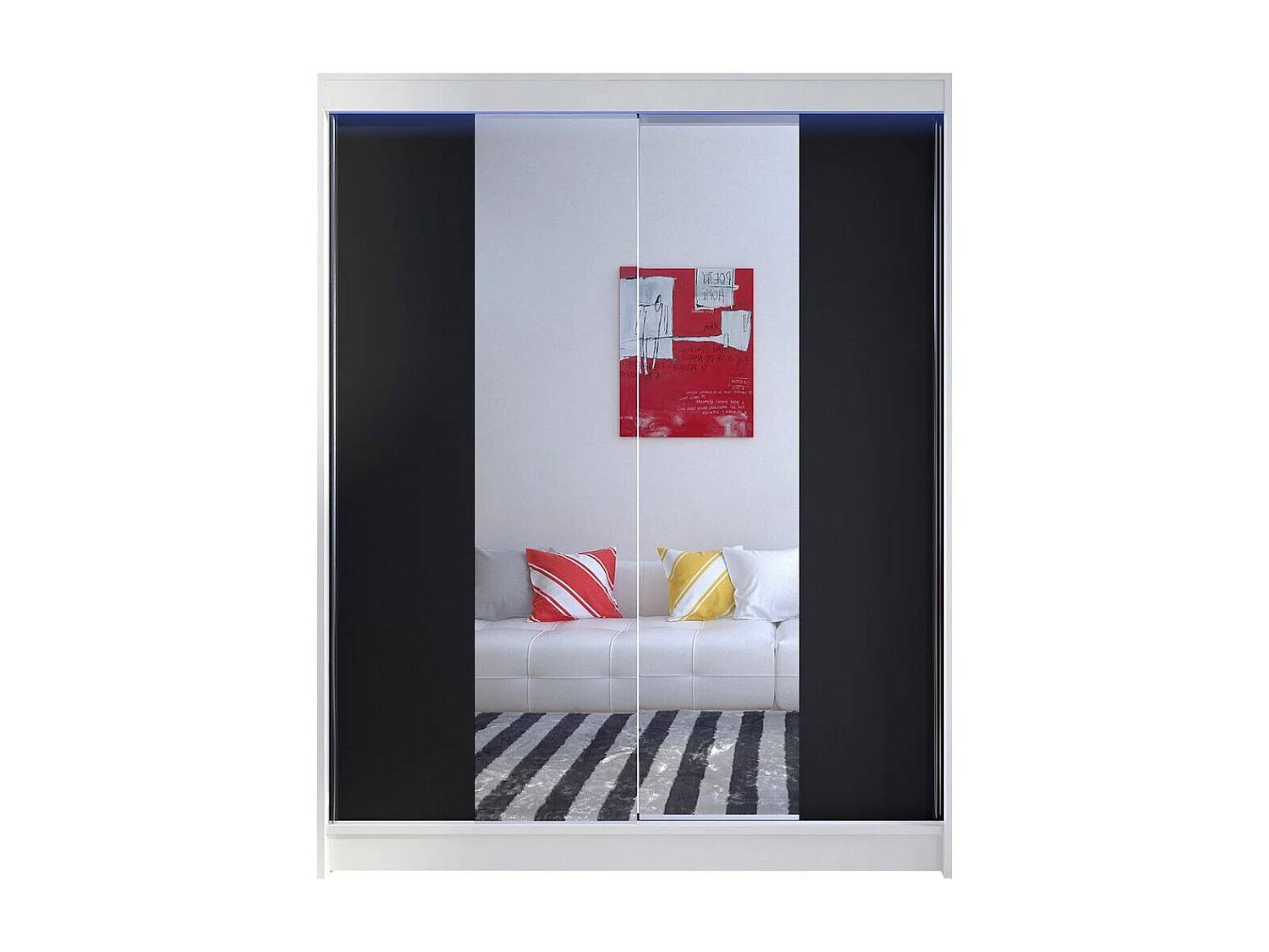 Armario Closico 141, Negro|Blanco, 200x150x58cm, Puertas de armario: Correderas