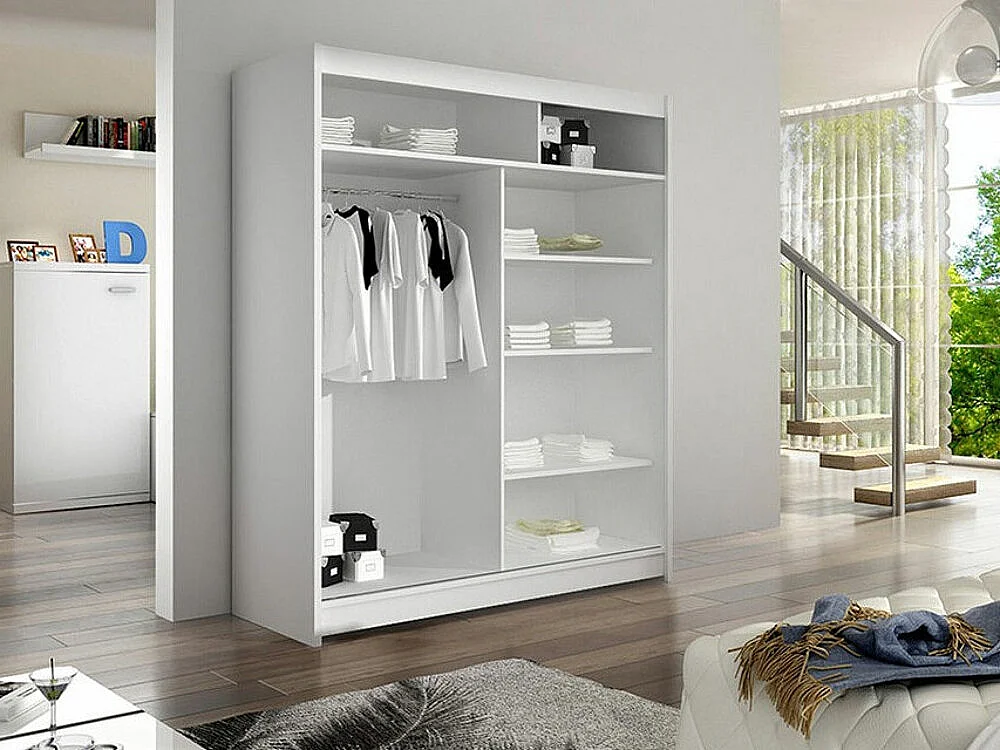 Armoire Closico 149, Chêne Artisan|Blanc, 200x120x58cm, Portes d'armoire: Coulissantes