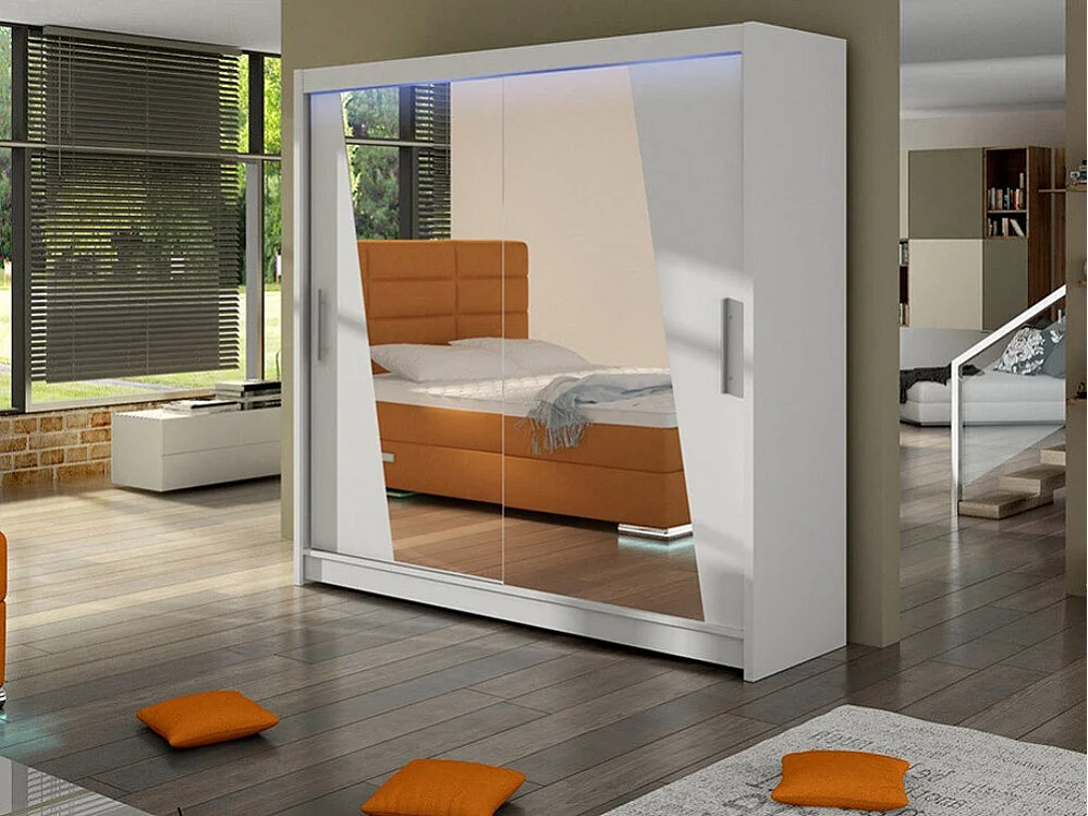 Armoire Closico 144, Blanc, 215x180x58cm, Portes d'armoire: Coulissantes