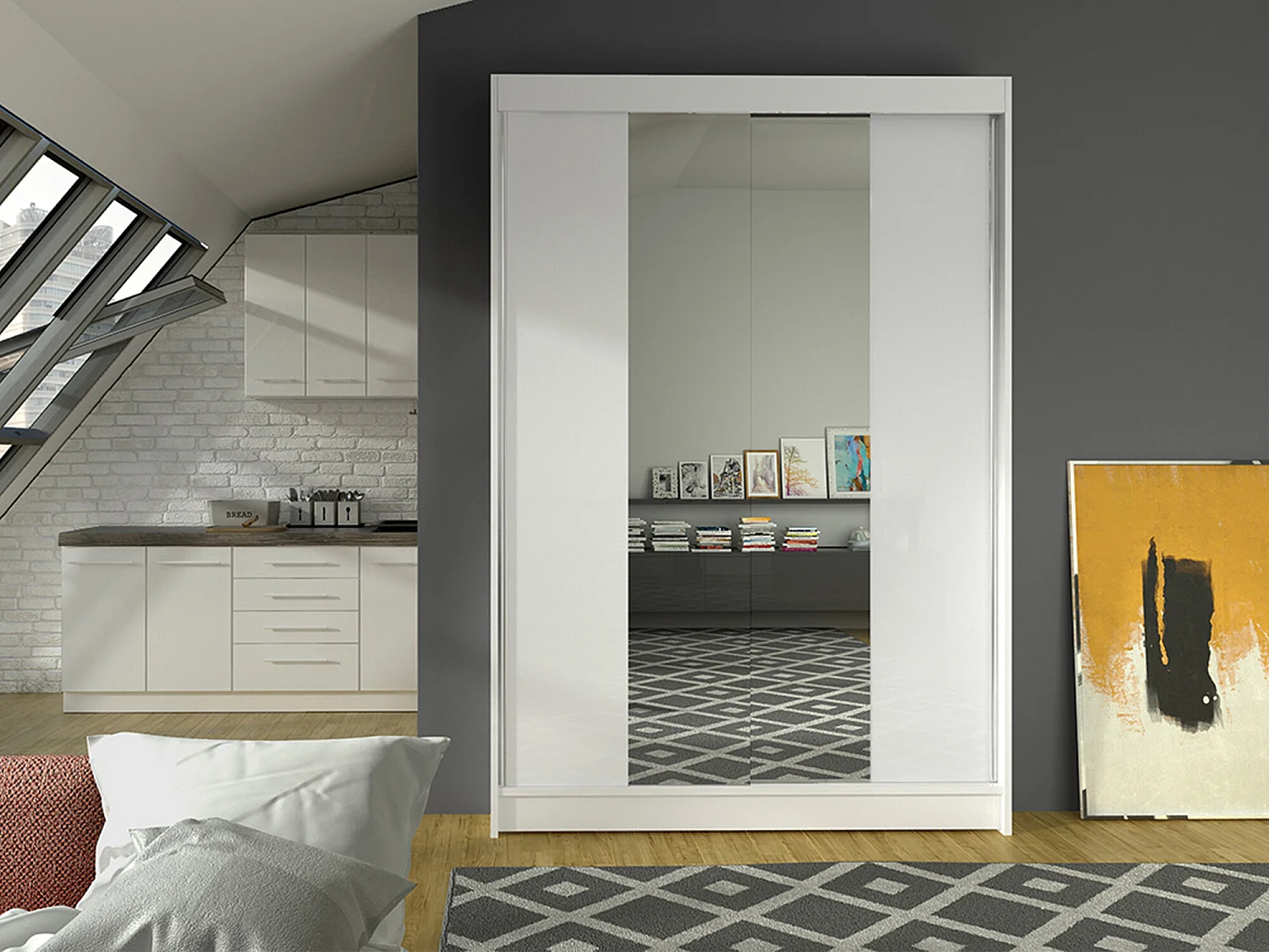 Armoire Closico 148, Blanc, 200x120x58cm, Portes d'armoire: Coulissantes