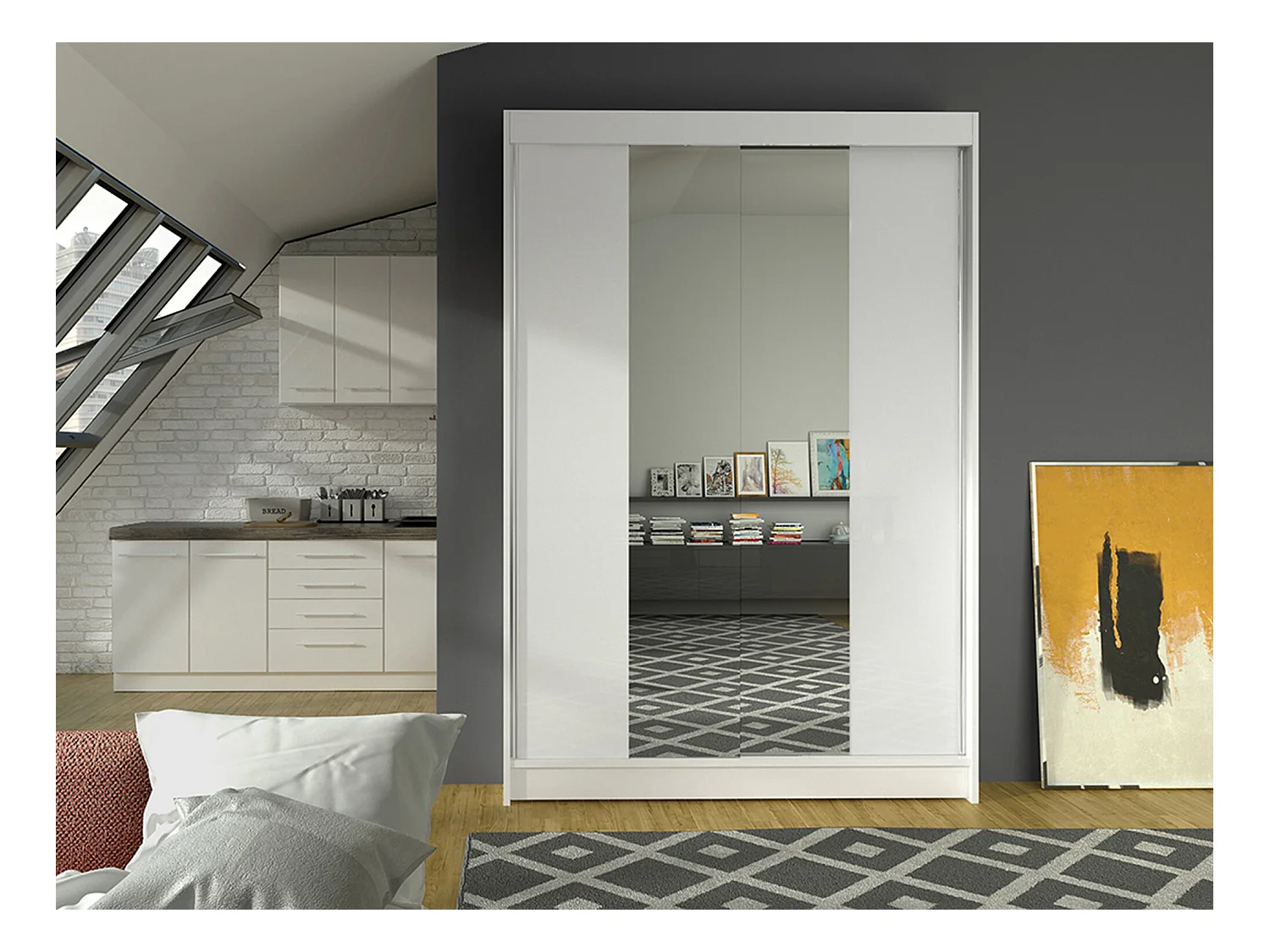 Armoire Closico 148, Blanc, 200x120x58cm, Portes d'armoire: Coulissantes