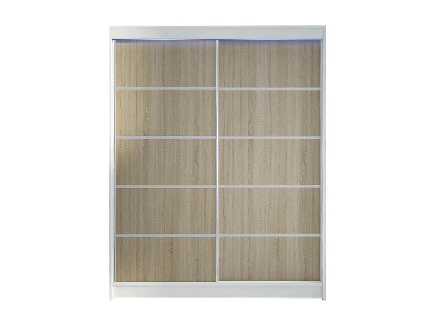 Armoire Closico 145, Blanc|Sonoma chêne, 200x150x58cm, Portes d'armoire: Coulissantes