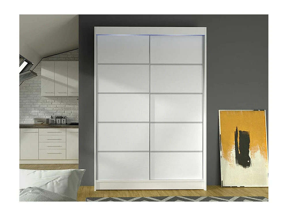 Armoire Closico 150, Blanc, 200x120x58cm, Portes d'armoire: Coulissantes