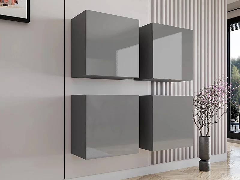 Ensemble d'armoires Venenou 143, Gris brillant|Gris, 100x100x30cm, Stratifié|MDF