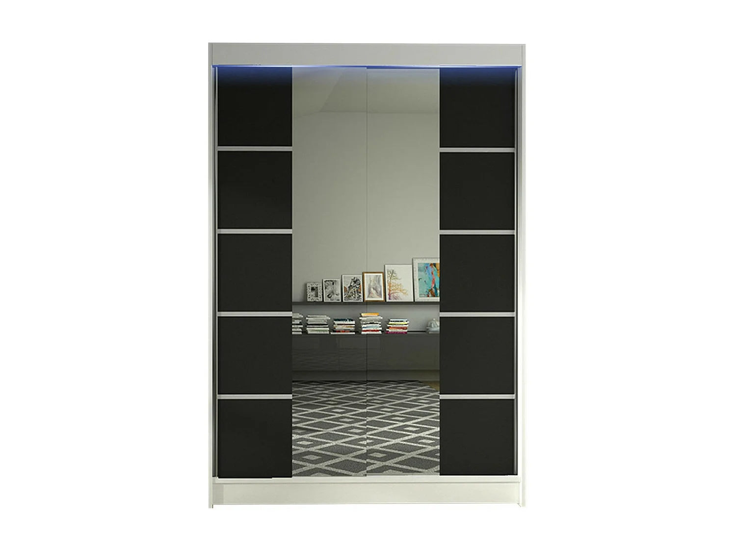 Armario Closico 151, Blanco|Negro, 200x120x58cm, Puertas de armario: Correderas