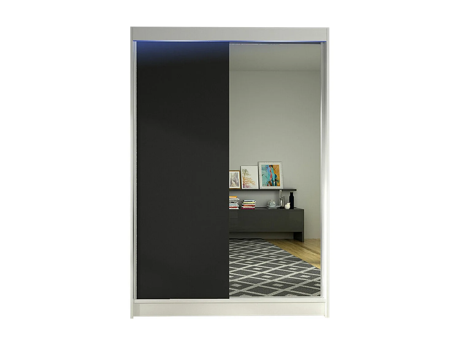 Armoire Closico 147, Noir|Blanc, 200x120x58cm, Portes d'armoire: Coulissantes