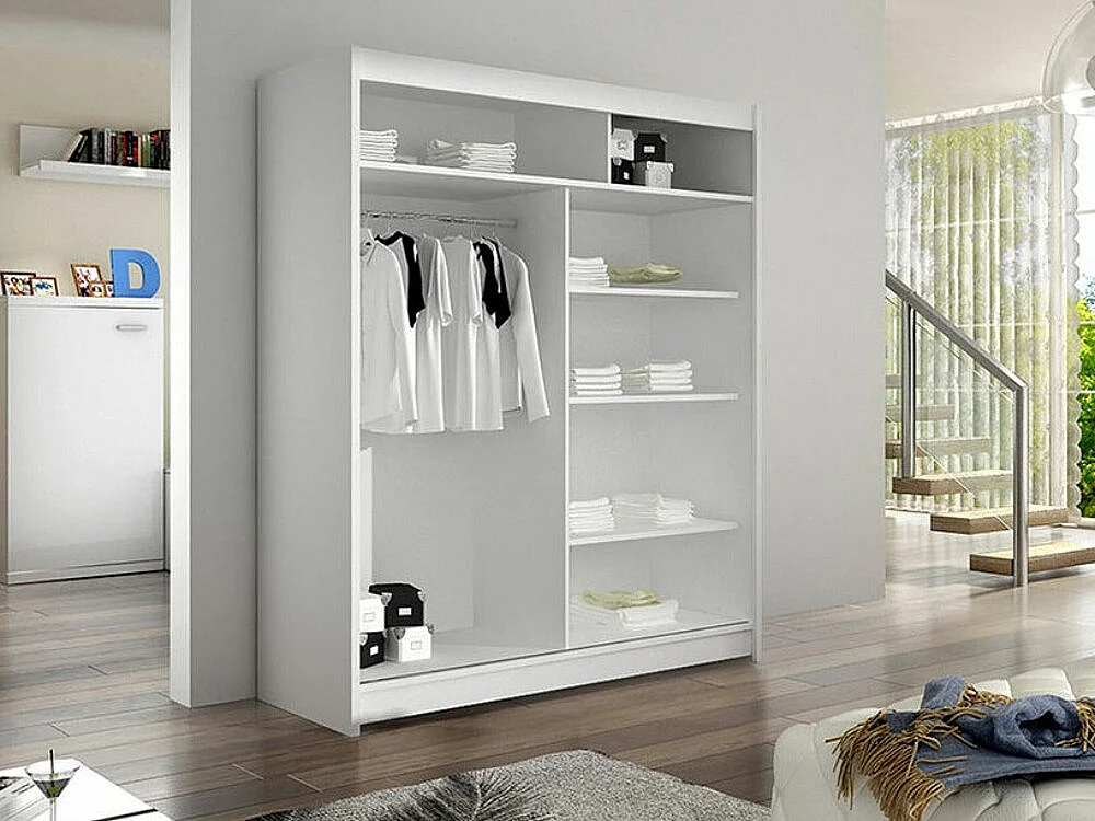 Armoire Closico 151, Blanc|Chêne Artisan, 200x120x58cm, Portes d'armoire: Coulissantes