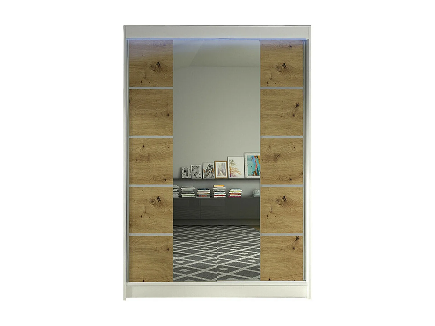 Armoire Closico 151, Blanc|Chêne Artisan, 200x120x58cm, Portes d'armoire: Coulissantes