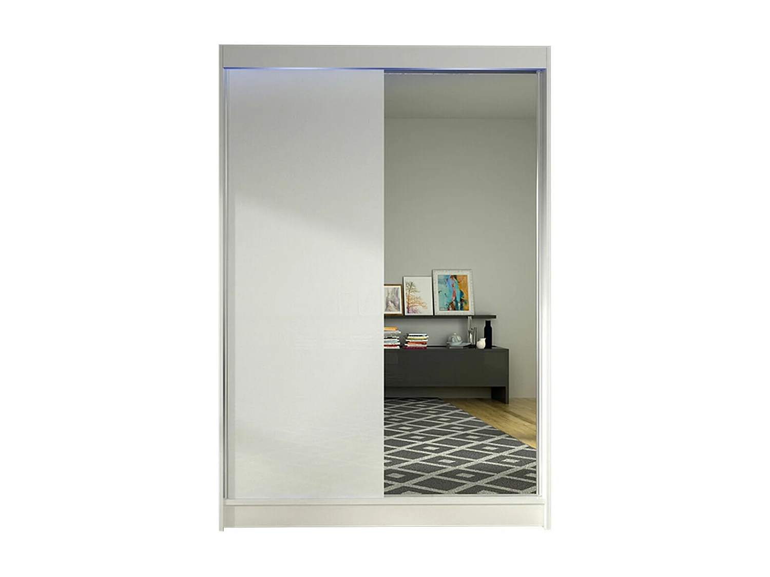 Armoire Closico 147, Blanc, 200x120x58cm, Portes d'armoire: Coulissantes