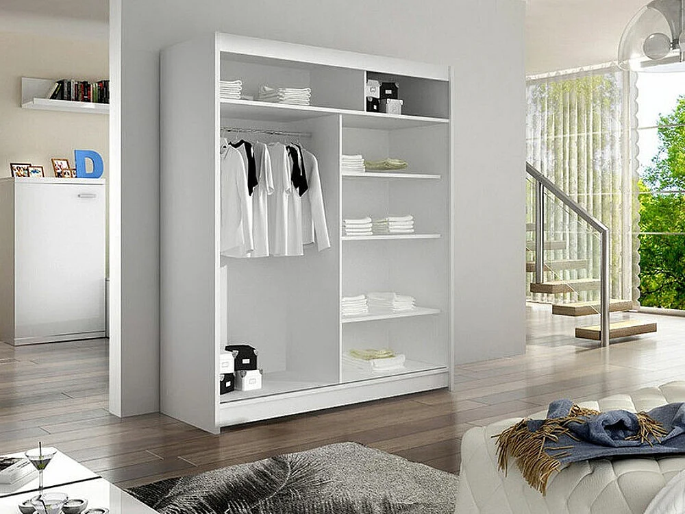 Armario Closico 148, Blanco|Roble Artisan, 200x120x58cm, Puertas de armario: Correderas