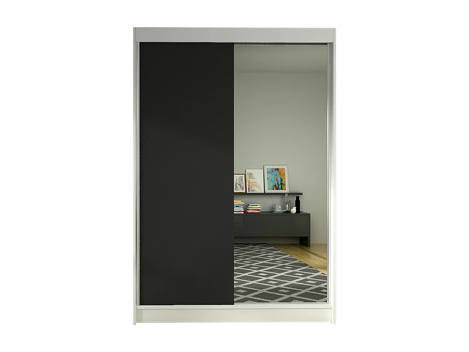 Armario Closico 147, Negro|Blanco, 200x120x58cm, Puertas de armario: Correderas