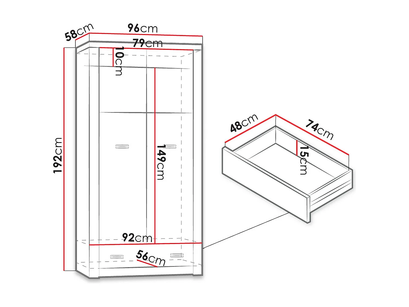 Armadio Serfeno 100, Cenere scuro, 192x96x58cm, Porte armadi: Battenti