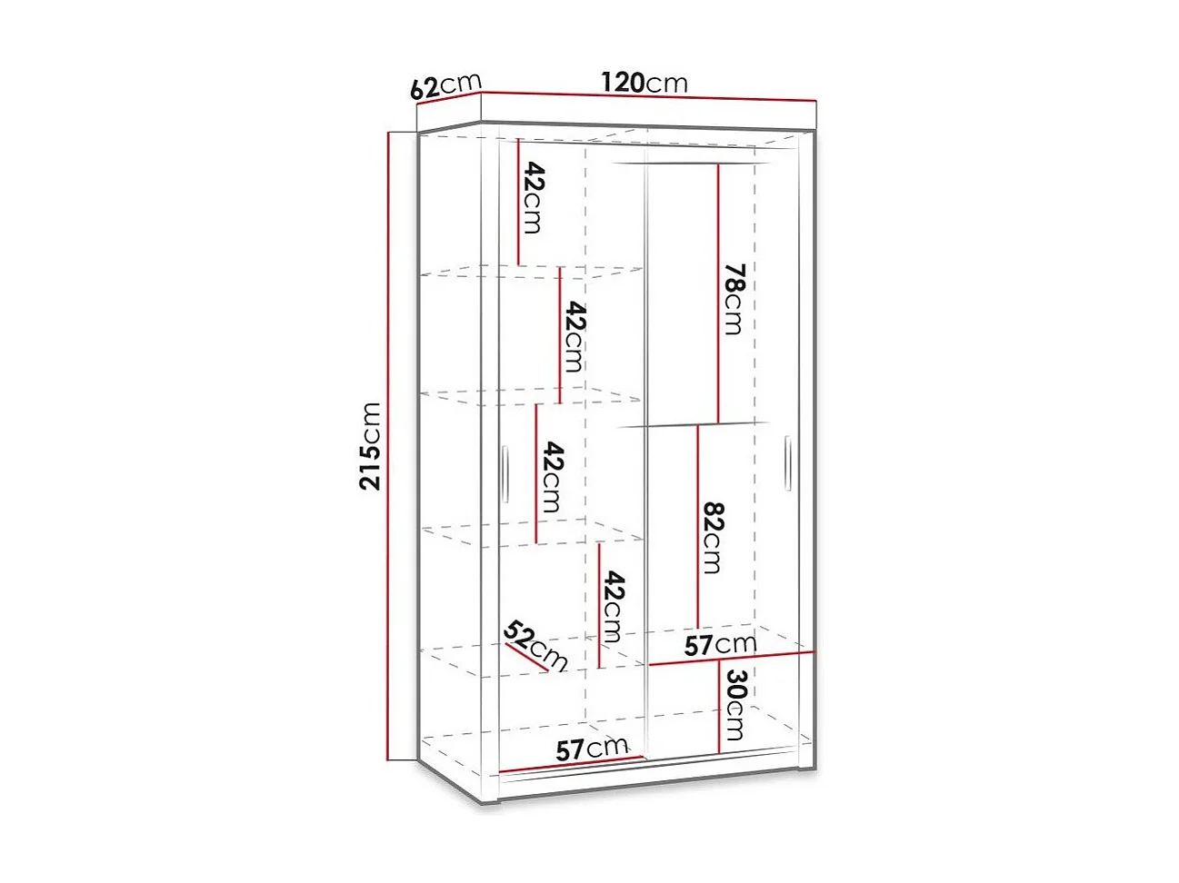 Armario Catromi 102, Blanco, 215x120x62cm, Puertas de armario: Correderas