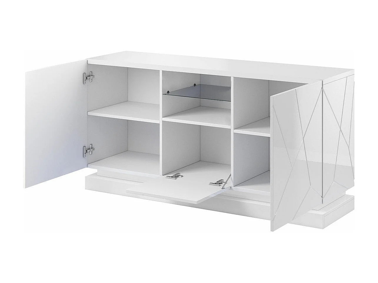 Buffet Charlotte 186, Blanc brillant|Blanc, 75x150cm, Le nombre de portes: 342cm, MDF
