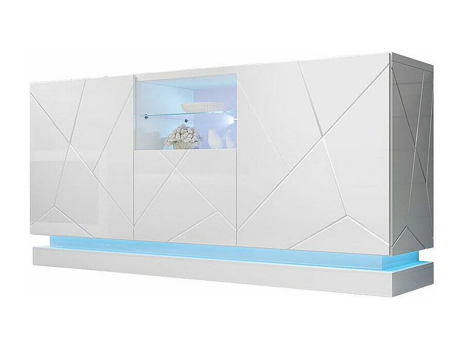 Buffet Charlotte 186, Blanc brillant|Blanc, 75x150cm, Le nombre de portes: 342cm, MDF