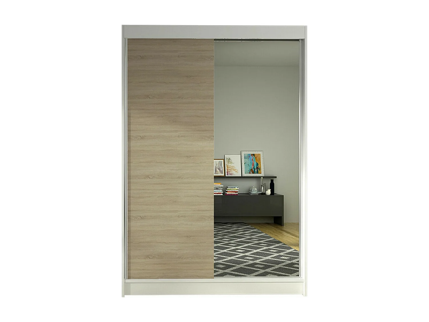 Armario Closico 147, Roble Sonoma|Blanco, 200x120x58cm, Puertas de armario: Correderas