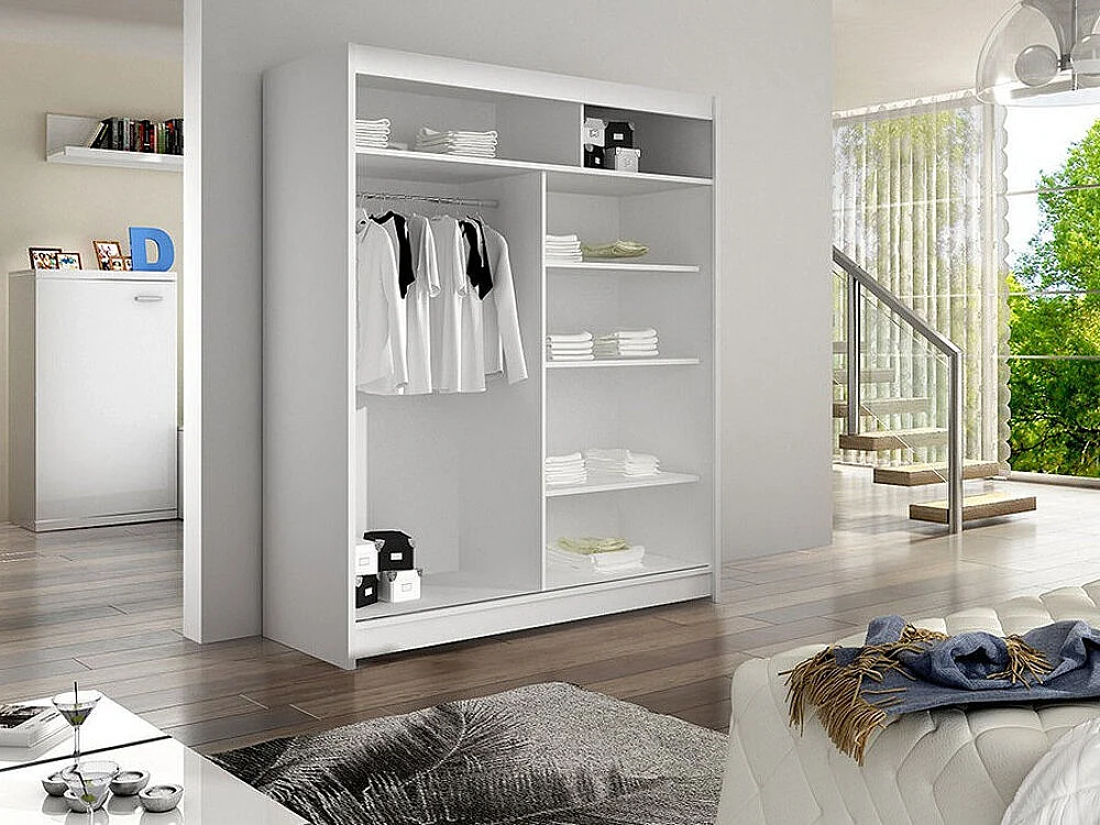 Armoire Closico 146, Chêne Artisan|Blanc, 200x150x58cm, Portes d'armoire: Coulissantes