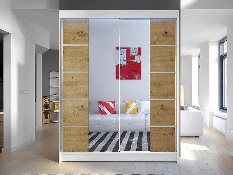 Armario Closico 146, Roble Artisan|Blanco, 200x150x58cm, Puertas de armario: Correderas
