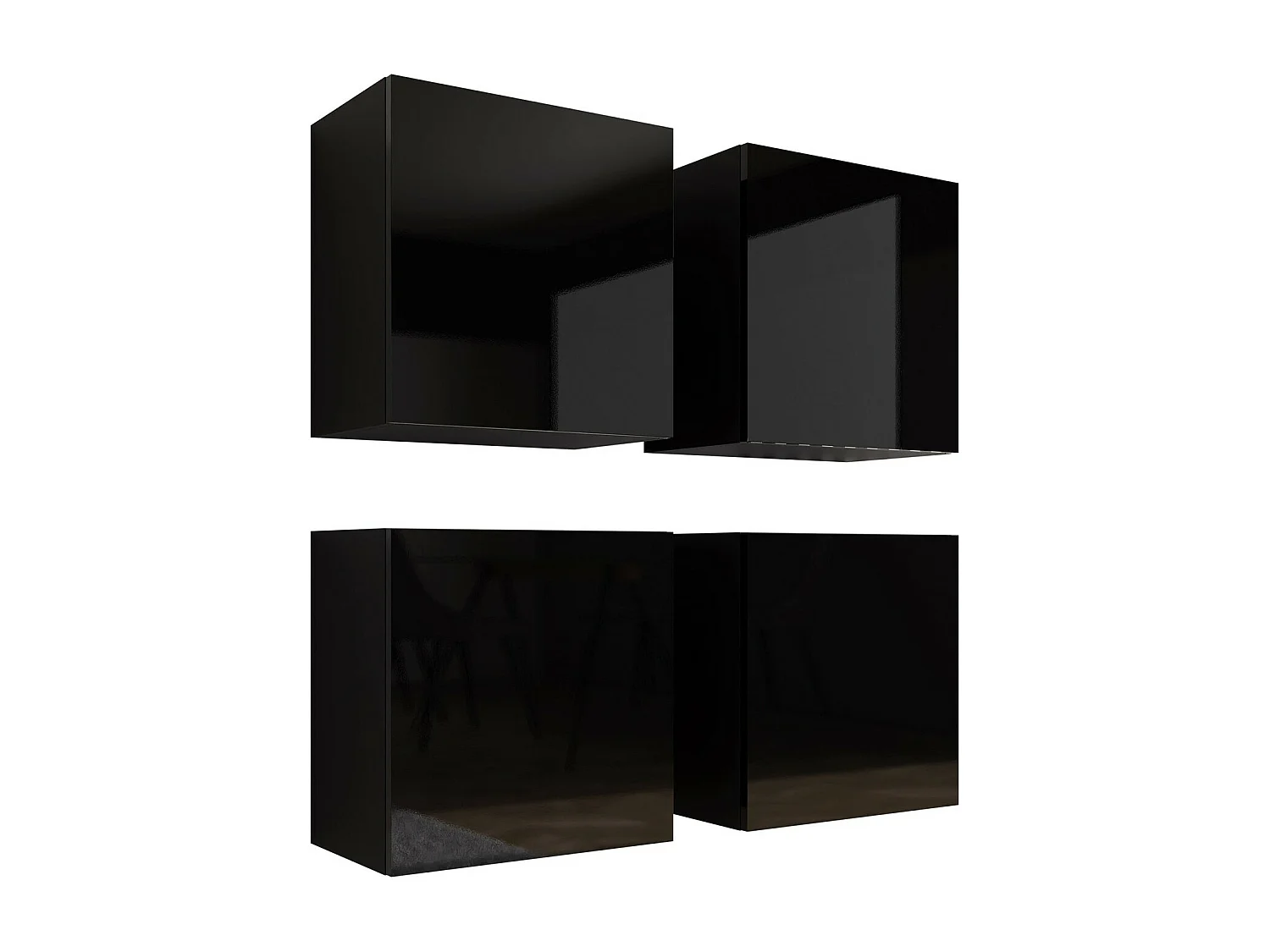 Ensemble d'armoires Venenou 143, Noir brillant|Noir, 100x100x30cm, Stratifié|MDF